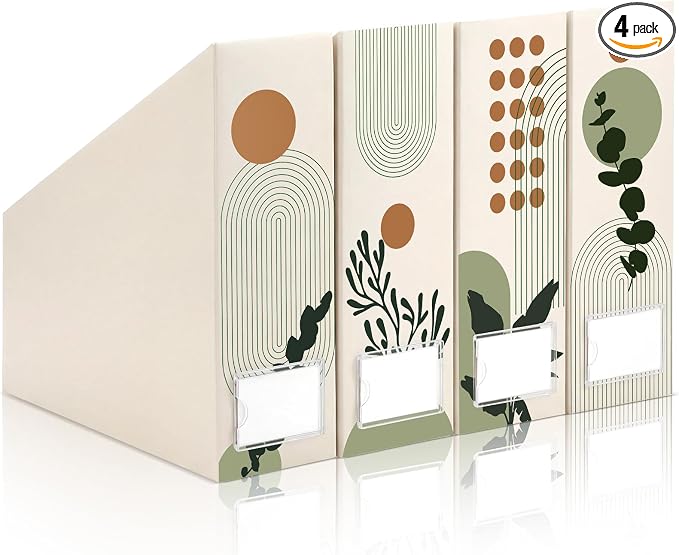 Boho Plant Magazine File Holder Decorative Set of 4 | Foldable Magazine Storage by Unknown