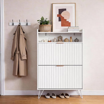 Karl home White Slim Shoe Storage Cabinet, Entryway Shoe Organizer | by Karlhome