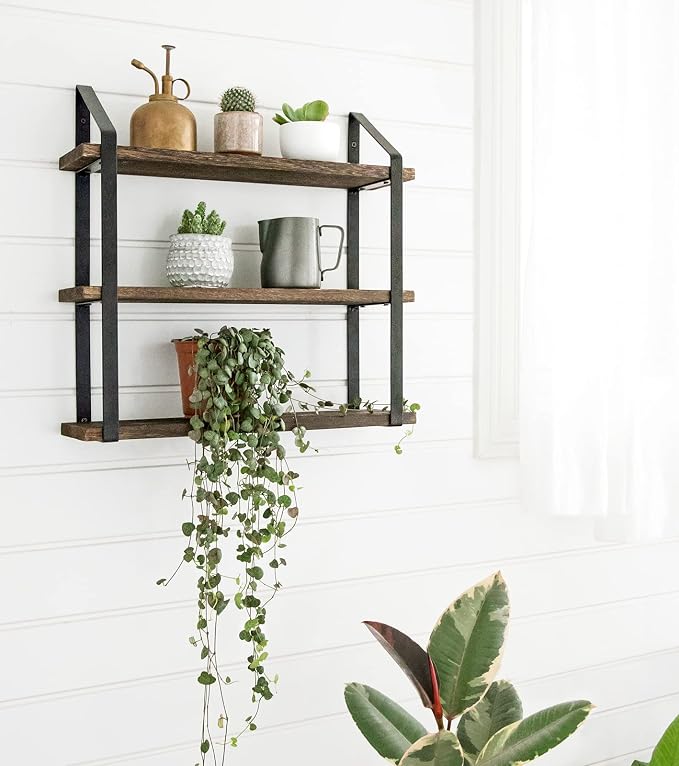 Mkono 3 Tier Floating Wall Shelf Wood Hanging Shelf - Image 4