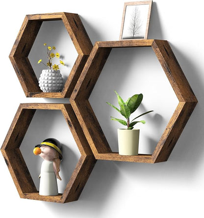 CADUKE Hexagon Floating Shelves, Decorative Wall Mounted Shelves, Wooden by CADUKE
