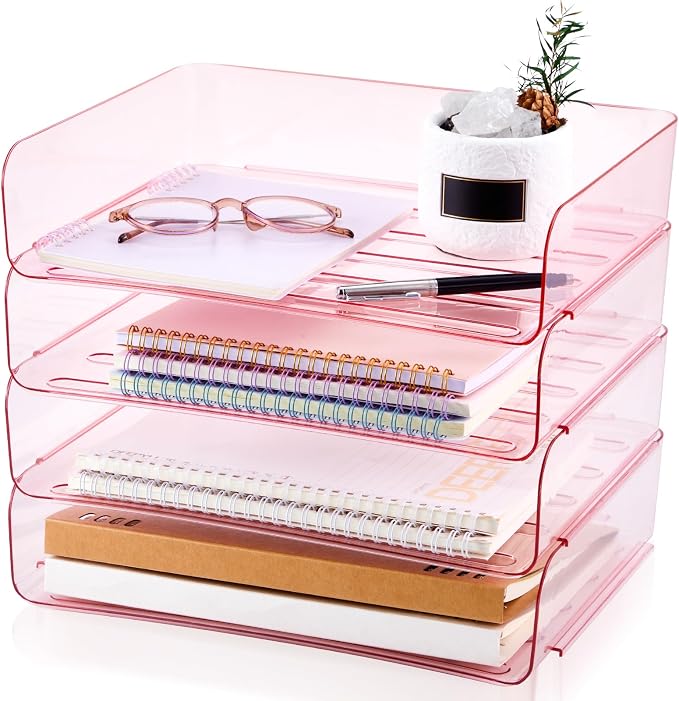 Harloon 4 Tier Acrylic Paper Tray 13 x 9.8 x 3 Inches Stackable Letter Clear by Muasung
