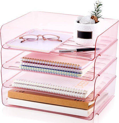 Harloon 4 Tier Acrylic Paper Tray 13 x 9.8 x 3 Inches Stackable Letter Clear by Muasung