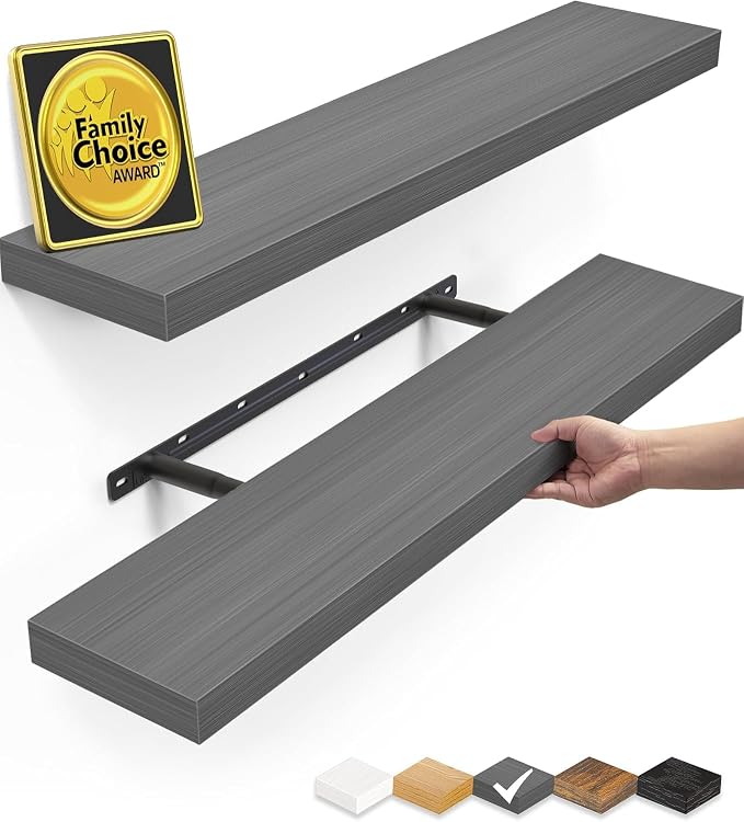 BAYKA Floating Shelves Grey, 22.5 inch Rustic Wood Wall Mounted Shelves by Bayka