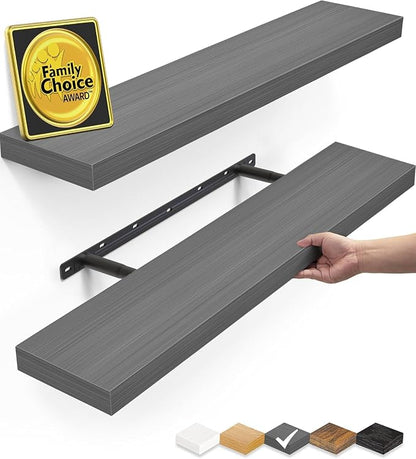 BAYKA Floating Shelves Grey, 22.5 inch Rustic Wood Wall Mounted Shelves by Bayka