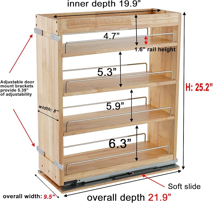 DINDON Pull Out Spice Rack Cabinet Organizer - Image 3