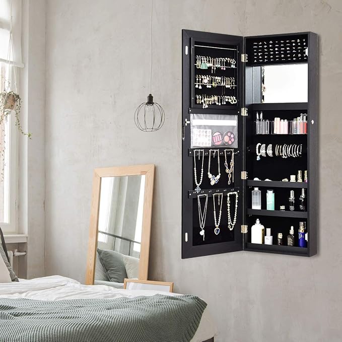 Giantex Jewelry Cabinet Armoire Door Wall Mount, 47.2in Lockable Touch Screen - Image 7