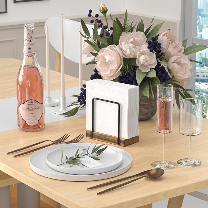 Napkin Holder for Table, Wood Iron Standing Napkin Dispenser for Dining Table - Image 2
