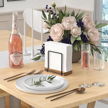 Napkin Holder for Table, Wood Iron Standing Napkin Dispenser for Dining Table - Image 2