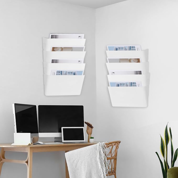 8 Pack White Plastic Single Pocket Hanging File Organizer, Wall Mount Paper - Image 5