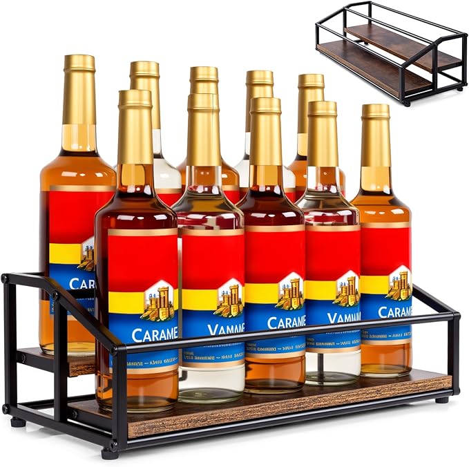 Coffee Syrup Organizer Rack, Liquor Bottle Display Shelf, 2 Tier 10 Syrup by kimilus