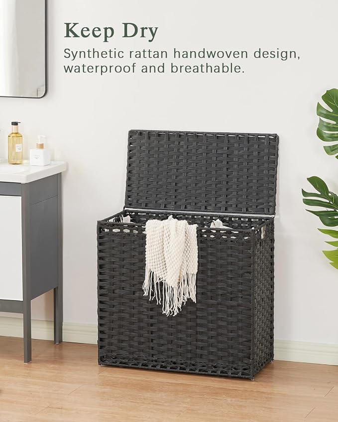 Laundry Hamper with Lid Laundry Basket 132 L Wicker Clothes Hamper, Handwoven - Image 2
