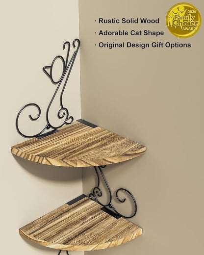 Alsonerbay 4-Tier Cat Shaped Corner Shelf Wall Mount, Carbonized Black | Curved - Image 4