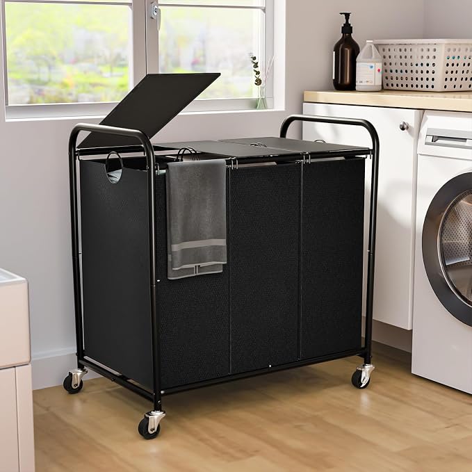 180L Laundry Sorter 3 Section, Rolling Laundry Basket by OLLDIDE