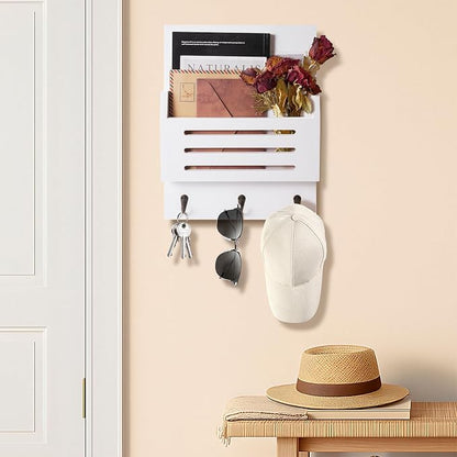 Key and Mail Holder Wall Mount, 2-Slot Wooden Mail Organizer - Image 6