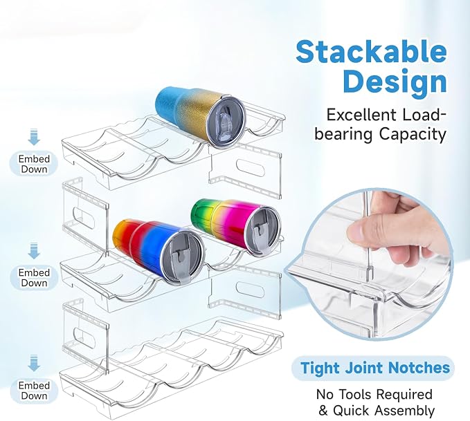 Large Compartment Water Bottle Organizer Rack, 3 Pack Stackable Tumbler Storage - Image 4
