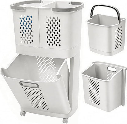 2 Tier Laundry Basket with Wheels, 72L Large Capacity Laundry Hamper Organizer by Unknown