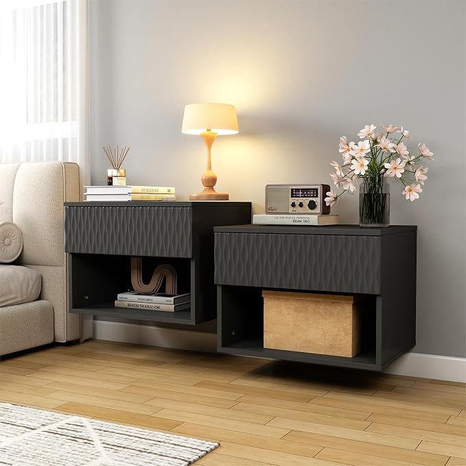 Floating Nightstand Set of 2, Modern Bedside Tables by Unknown