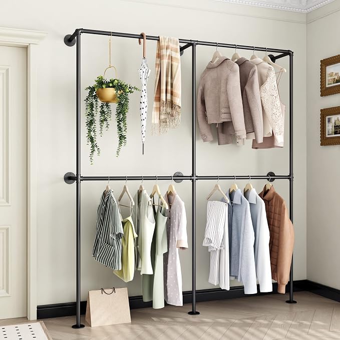 Industrial Pipe Clothing Rack Wall Mounted Garment Rack, Laundry Room - Image 4