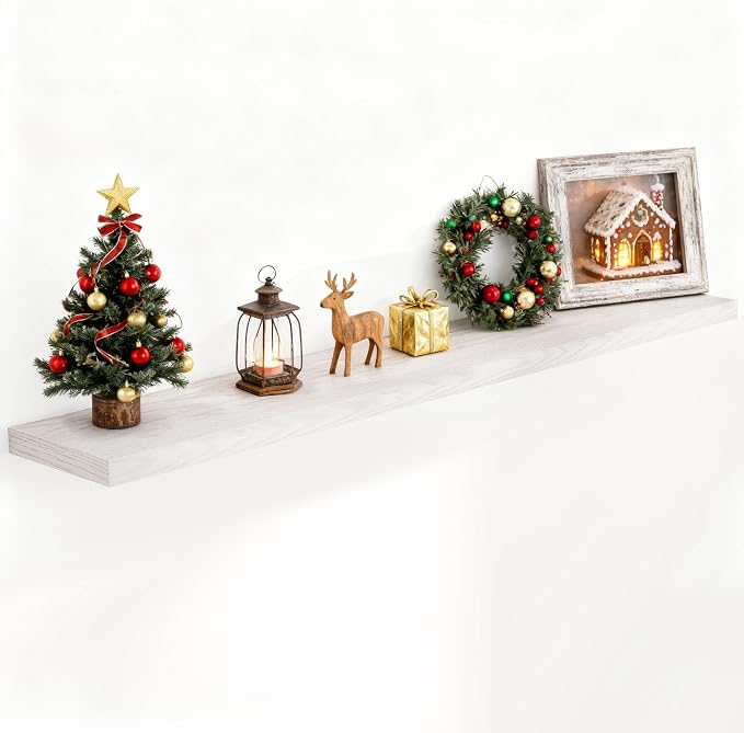 Fun Memories 72 Inch Floating Shelves, 72 x 9.3 Rustic Wooden Fireplace Mantel by FunMemories