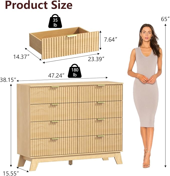 Fluted Dresser for Bedroom, 8 Drawer Dresser for Closet Organizer and Storage - Image 2
