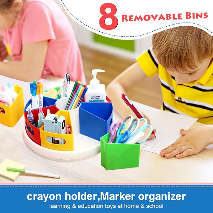 360 Degree Rotating Kids Desk Organizer, Colorful Art Supply Storage and - Image 5