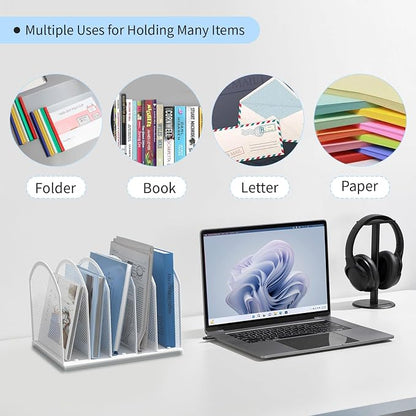 5-Section Vertical Desktop Organizer, 5-Section Mesh File Folder Stand Sorter - Image 6