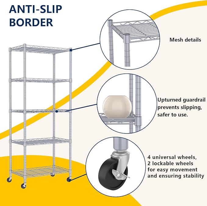 REGILLER 5-Wire Shelving Metal Storage Rack Adjustable Shelves, Standing - Image 3