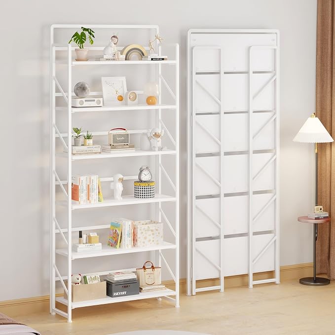 JSB 6 Tier No Assembly Folding Bookshelf, 30.3" Wide Foldable Storage Bookcase - Image 4