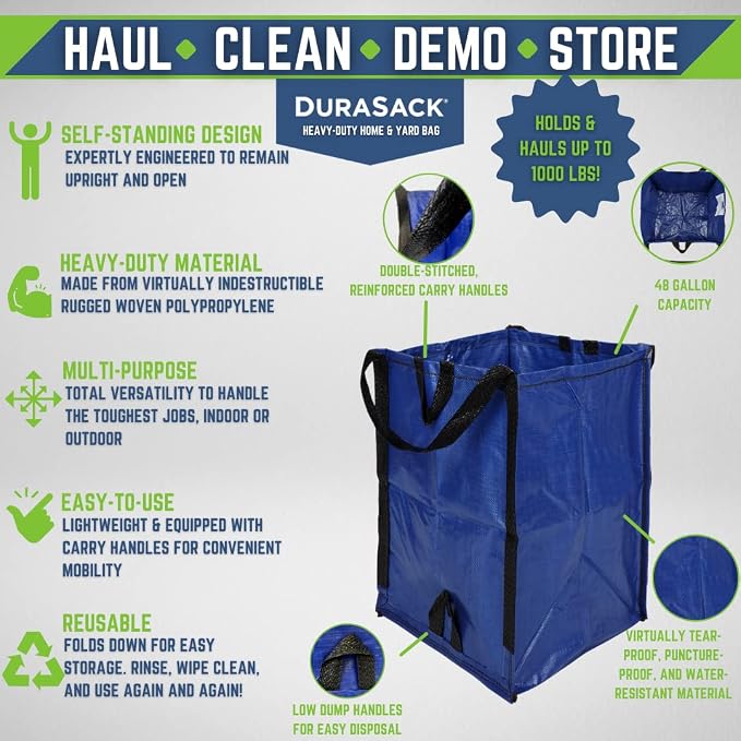 DURASACK Heavy Duty Home and Yard Waste Bag 48-Gallon Woven Polypropylene - Image 2