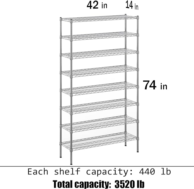 14" Deep x 42" Wide x 74" Height Wire Shelving Kit | 8-Tier | NSF Commercial - Image 3