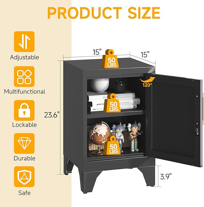 23.6" H Metal Locker Nightstand Set of 2, Small Side Table - Image 3