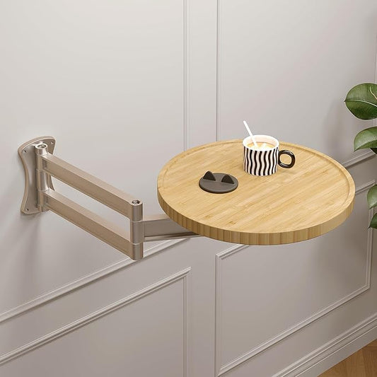 Wall Mounted Folding Table, Retractable Small Bamboo Drop Down Floating Wall by Home