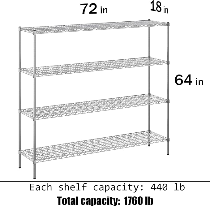 18" Deep x 72" Wide x 64" Height Wire Shelving Kit | 4-Tier | NSF Commercial - Image 3