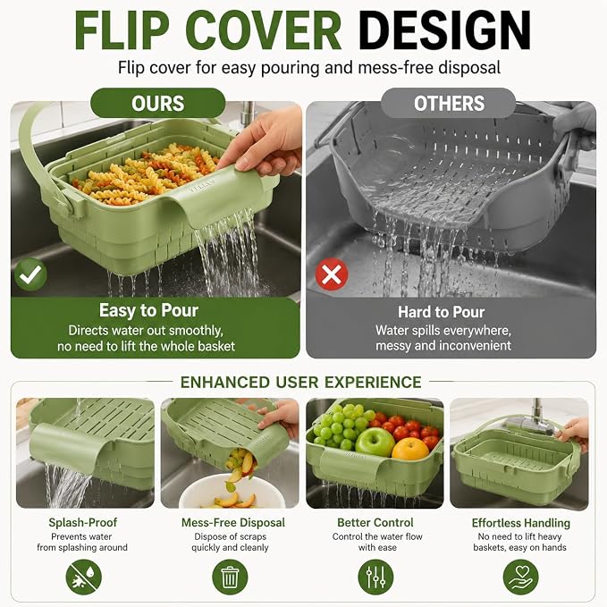 Foldable Hanging Sink Drain Basket Collapsible Colander - Image 3
