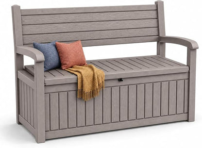 EasyUp 100 Gallon Outdoor Storage Bench, Waterproof Resin Deck Box by EASYUP