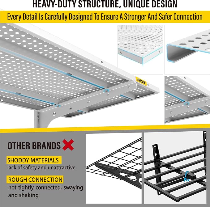 1pack×2 Tier 1.3x3ft Garage Shelving Wall Mounted, 250lbs Load Capacity - Image 5