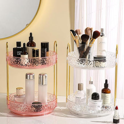 Fangoo 2 Tiers Pink Rotating Makeup Organizer - Image 7