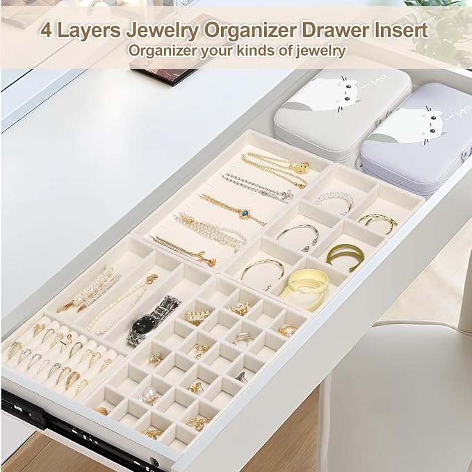 Jenseits 4 Jewelry Organizer Drawer Insert, Stackable Velvet Jewelry Tray - Image 6