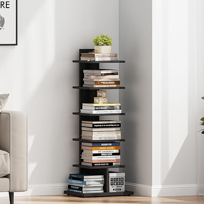 TUTOTAK Book Shelf, Narrow Spine Bookshelf, 6-Tier Bookcase - Image 4