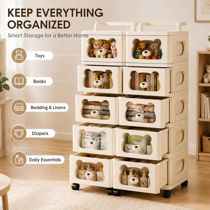 Storage Drawer Organizer with Wheels, 3 Tier Rolling Cart Organizer, Draw Slid - Image 9