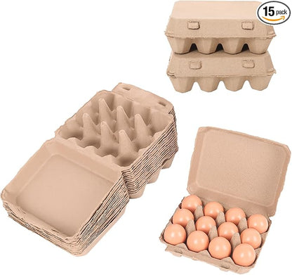 15 Pack Egg Cartons Bulk, 3x4 Style Reusable Empty Natural Paper Pulp Egg by Unknown