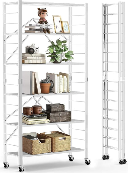 Himix 6 Tier Foldable Storage Shelves, Expandable Folding Bookshelf - Image 8