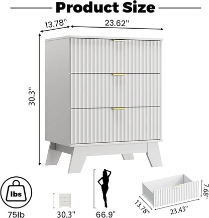 White Night Stand with 3 Drawers, Bedside Table & End Table, Farmhouse Night - Image 2