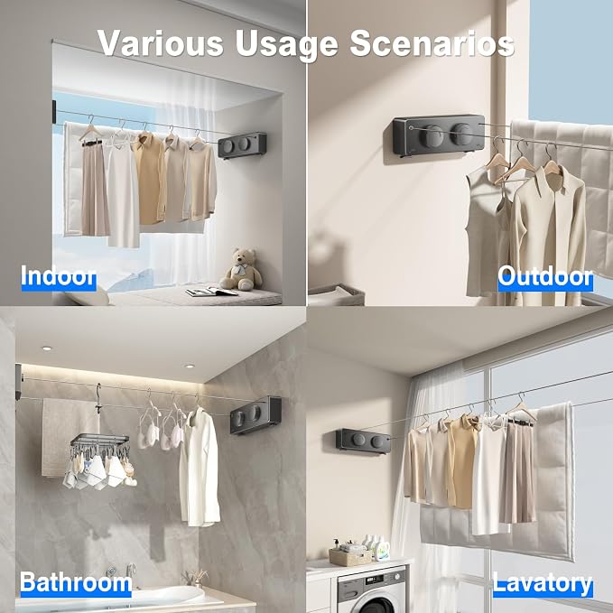 Retractable Clothesline Indoor, Non-Sagging Twin Clothes Line Retracting - Image 5