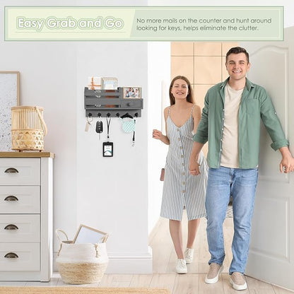 VIS'V Key Holder Wall Mount, Wooden Mail and Key Organizer, Small Shelf - Image 5