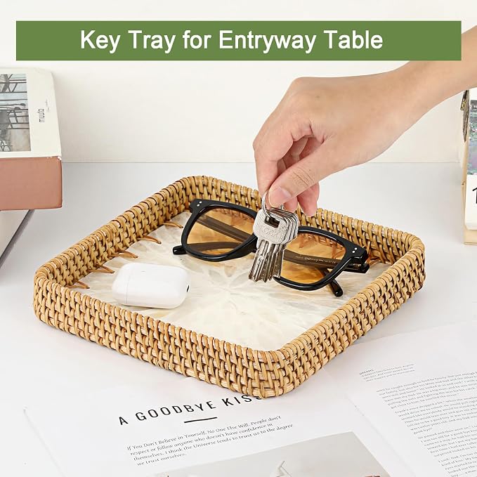 Handwoven Rattan Key Bowl Natural Wicker Serving Tray - Image 3