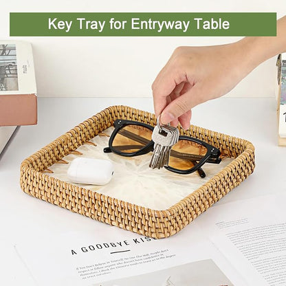 Handwoven Rattan Key Bowl Natural Wicker Serving Tray - Image 3