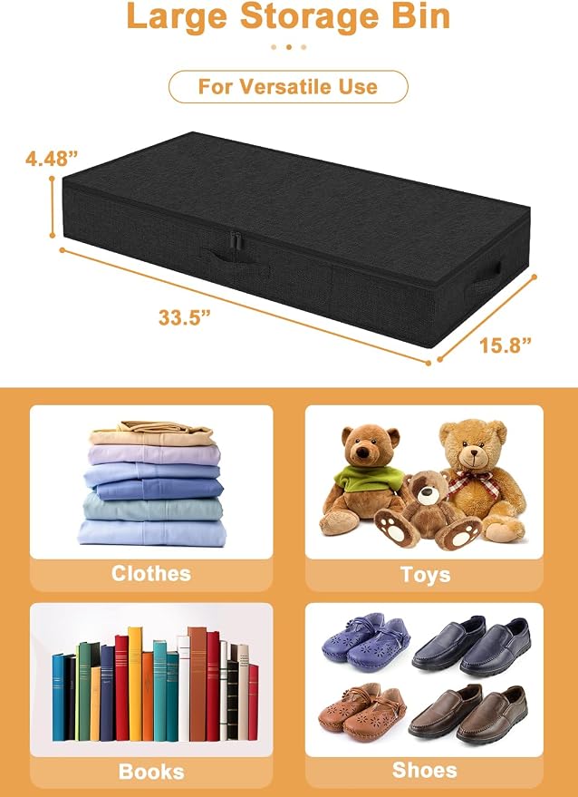 punemi Under Bed Storage Containers, 4.5 Inches Tall Low Profile Underbed - Image 4
