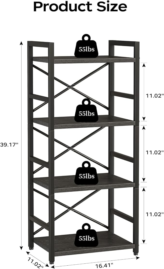 Homeiju Black Bookshelf, 4 Tier Small Bookcase, Book Shelf Organization and - Image 3