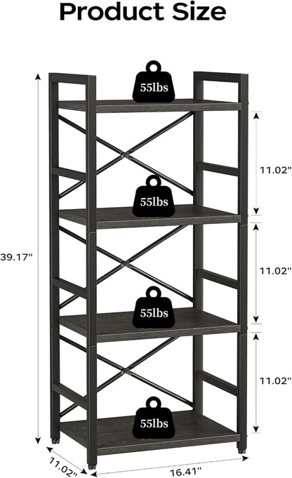 Homeiju Black Bookshelf, 4 Tier Small Bookcase, Book Shelf Organization and - Image 3
